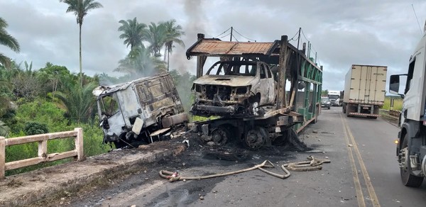  Incêndio em caminhão cegonha deixa um morto na BR-316