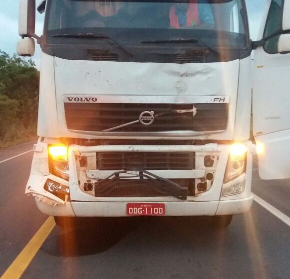  Motorista dorme ao volante e carreta colidi na traseira de ônibus na BR 010