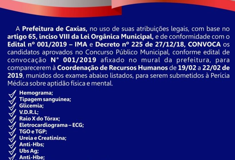  Caxias convoca aprovados em concurso